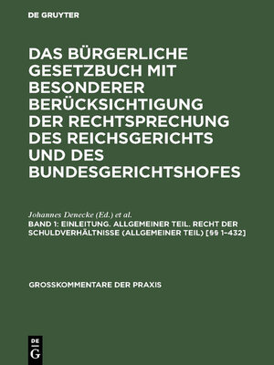 cover image of Einleitung. Allgemeiner Teil. Recht der Schuldverhältnisse (Allgemeiner Teil) [§§ 1–432]